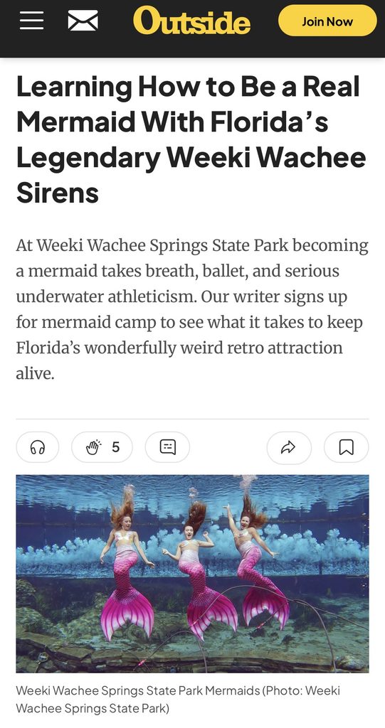 Outside Mgazine article about Weeki Wachee mermaids
